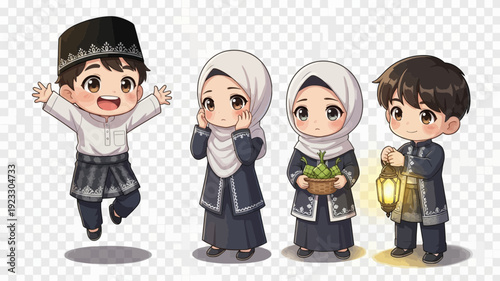 Karakter Anak Muslim Lucu Merayakan Lebaran