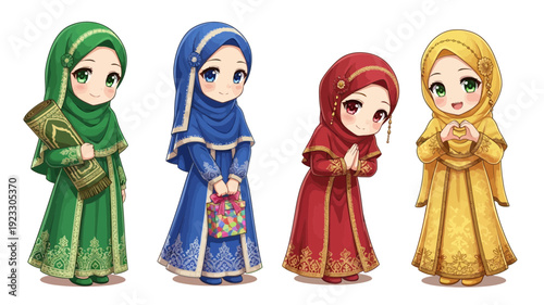 Cute Muslim Girls Chibi Illustration