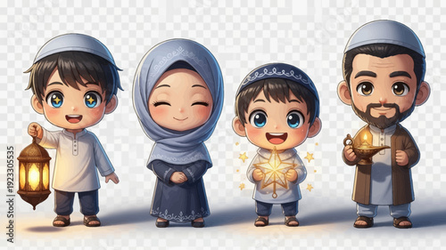 Cute Muslim Family Celebrating Ramadan Eid Illustration