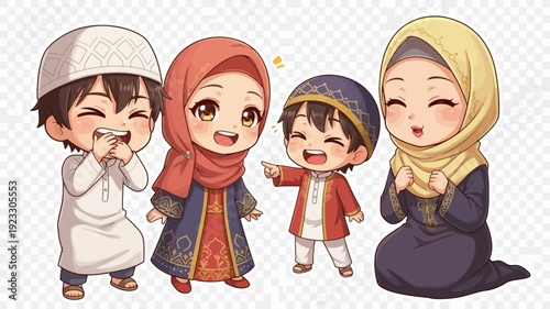 Happy Muslim Family Celebrating Eid Illustration