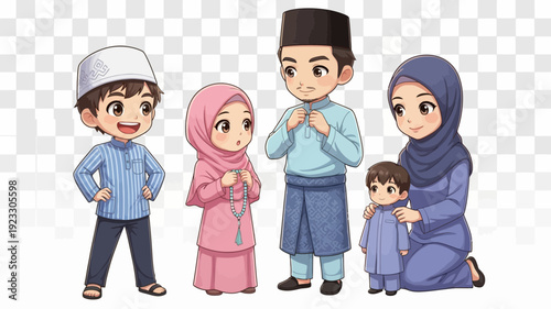 Happy Muslim Family Illustration for Eid Celebration