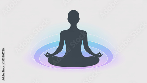 Meditating person silhouette in lotus position with glowing aura
