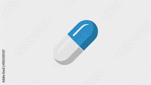 Blue and white medical capsule pill icon on gray background
