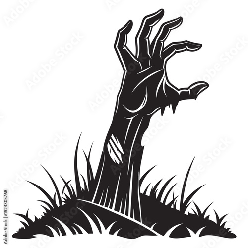 A zombie hand rising from the ground