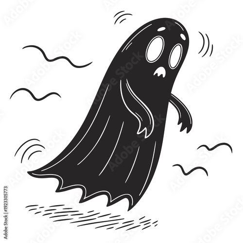 A ghost is floating in the air with a spooky expression