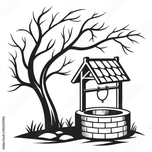 A well and a leafless tree