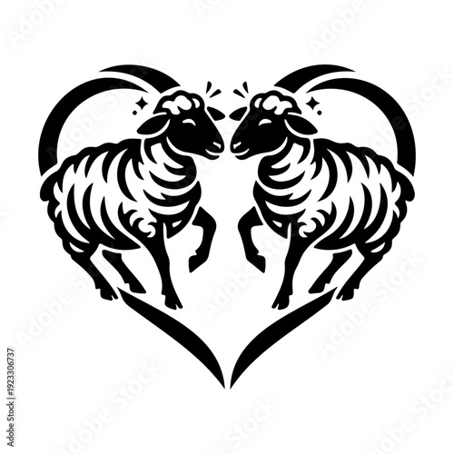 Cute Sheep Couple Love Silhouette Romantic Ram Pair Heart Shape Farm Animal Vector Illustration