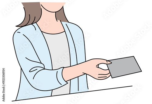 Woman Handing Card at Reception Counter