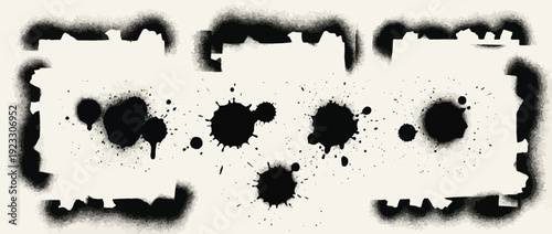 Stencil spray paint borders and inky graffiti blots. Stencil inky paint borders, hand drawn spraypaint effect.