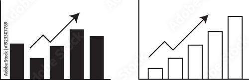WebIncreasing business graph and bar chart with rising arrow on transparent background