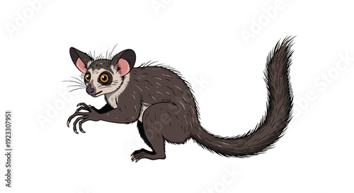 A unique nocturnal primate, the aye-aye, depicted in an engaging cartoon style illustration, showcasing its distinctive features