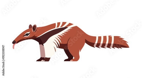 Illustrative depiction of an endearing long-snouted anteater, its striking striped fur and long tongue prominently featured. A delightful vector