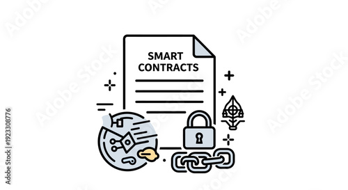 Smart Contracts and Blockchain Security Concept Line Illustration