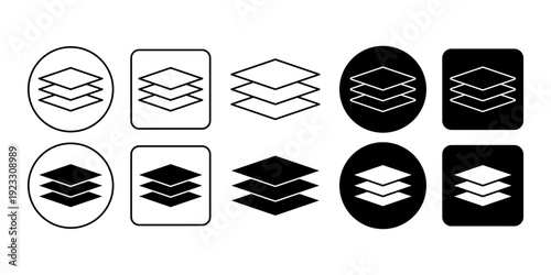 Layers Stack Icon Collection in Line and Solid Style for Layout Structure and System Navigation