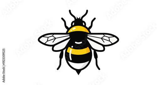 A captivating and vividly rendered graphic illustration of a solitary bee, showcasing its iconic yellow and black striped body and delicate wings.