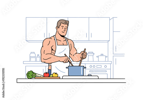 Healthy Man Preparing Food Meal In A Modern Kitchen Cooking Delicious Cuisine With Fresh Ingredients And Kitchenware For Healthy Lifestyle And