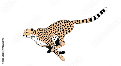 Dynamic illustration of a fast-running cheetah in full sprint, capturing its incredible speed and powerful movement. A vibrant portrayal of wild