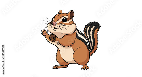 Charming animated chipmunk illustration clutching a single acorn on a pristine white background perfect for children's designs and nature themes