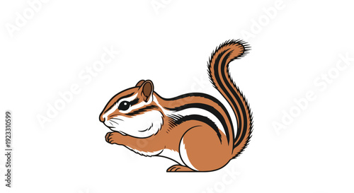 A detailed cartoon chipmunk illustration captured in a playful pose, showcasing its distinctive stripes and bushy tail, perfect for playful wildlife