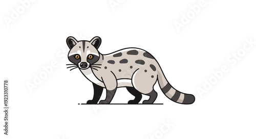 An adorable spotted forest creature illustration in a clean vector art style, showcasing distinctive markings and a curious expression on a plain