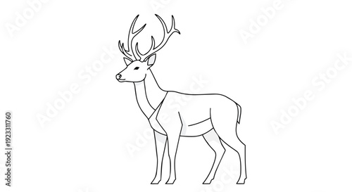 Elegant wild stag with prominent antlers in a minimalist line art style, perfect for various design projects