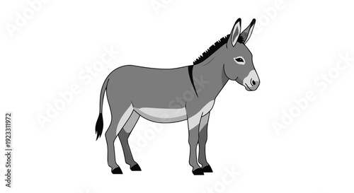 Graceful gray donkey illustration standing peacefully in profile with a serene expression