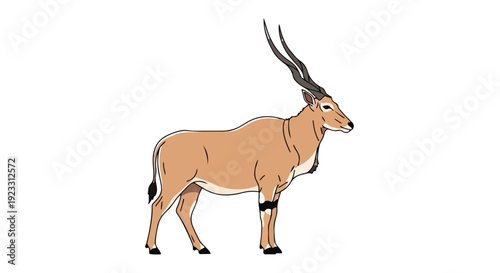 A splendid digital illustration portraying a robust African eland, meticulously rendered with its distinctive spiral horns and calm demeanor,