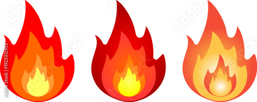 Three stylized flames depicted in shades of red orange and yellow