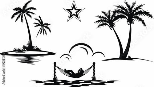 Serene tropical island getaway with hammock and palm trees