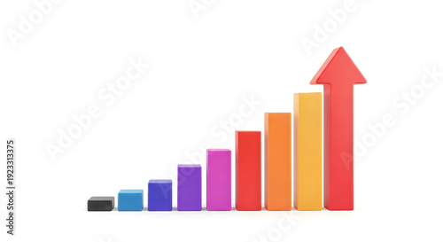 3D colorful ascending bar chart growth concept with red arrow isolated on transparent background Free Download 3D colorful ascending bar chart growth concept with red arrow isolated on transparent background - GFXLoad