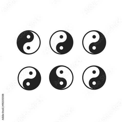 Set of yin yang vector symbols, balance and harmony icons for wellness, yoga and meditation logos