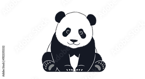 Charming minimalist vector illustration of a delightful baby panda sitting calmly, showcasing its iconic black and white fur. Perfect for wildlife