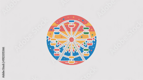 Vibrant circular festival badge icon with colorful patterns and tibetan script on gray background