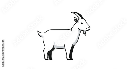 Minimalist outline drawing of a domestic goat in a side profile illustration perfect for animal-themed projects and rustic farm designs with clean