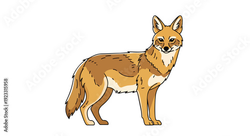 A charming and detailed illustration of a confident coyote standing with poise, highlighting its distinctive earthy tones and sharp features,