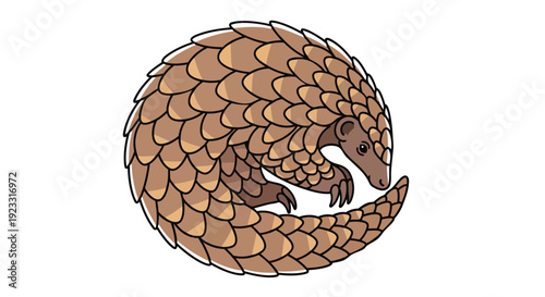 Adorable Armored Pangolin Curled Safely Into a Protective Ball Illustration