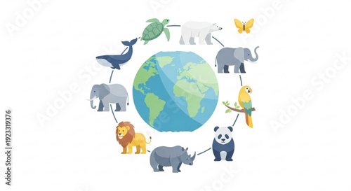 Diverse animals circle the earth symbolizing global wildlife conservation and biodiversity
