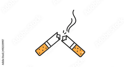 Broken cigarettes with smoke on white background symbolizing quitting smoking or no smoking concept