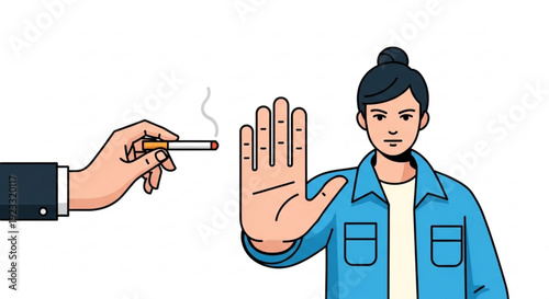 Person rejecting cigarette with hand no smoking concept healthy lifestyle choice