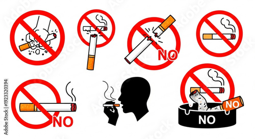 No smoking symbols and signs collection prohibition icons set vector illustration