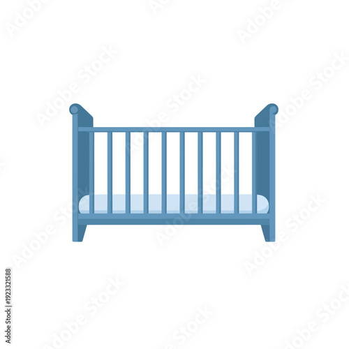 Blue Baby Cot with Vertical Slats.