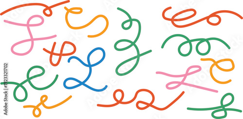 Colorful squiggly lines in various colors on white background