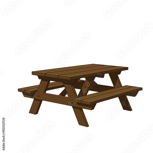 Brown Wooden Picnic Table with Benches.
