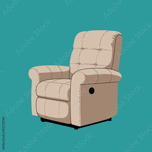 Cream Colored Recliner Chair with Cup Holder.