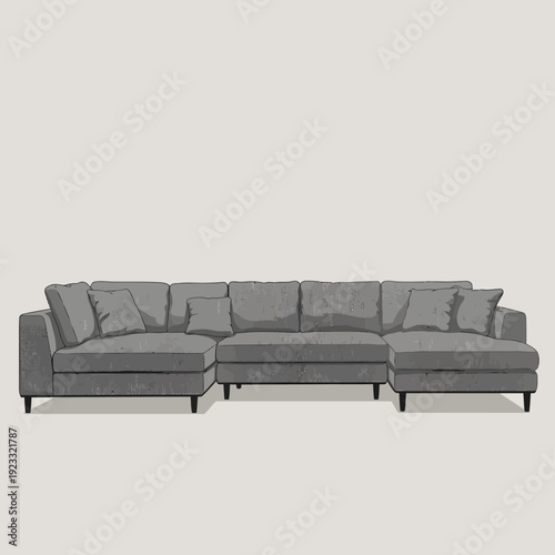 Gray Modern Sofa with Chaise Lounges.