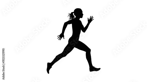 Side View Silhouette of Young Woman Running and Sprinting