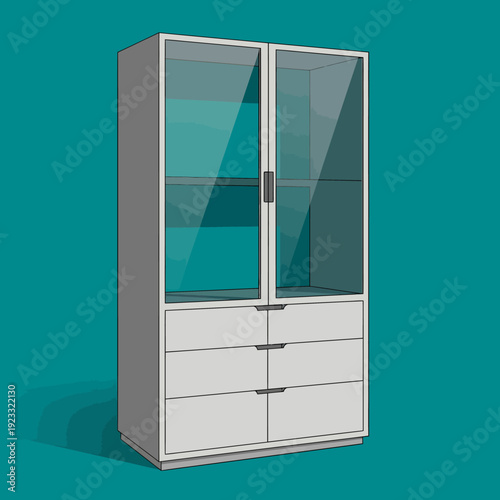 White Modern Cabinet with Glass Doors.