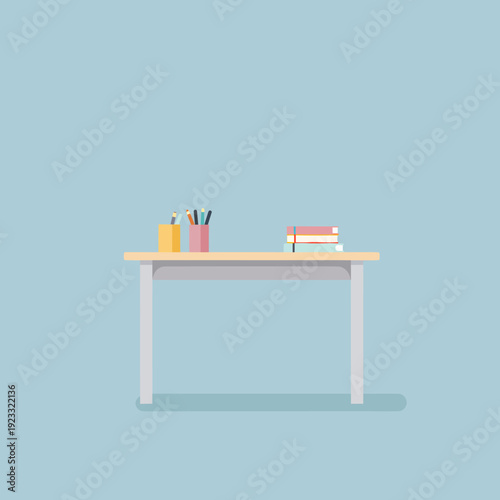 White Desk with Office Supplies and Books.