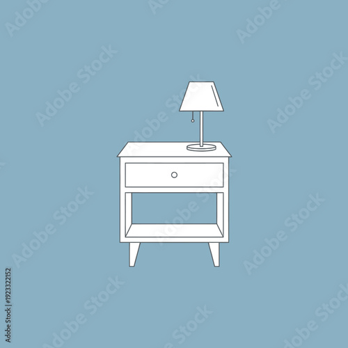 White Nightstand with Lamp on Top.