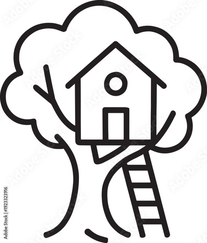 Tree house with ladder and trunk  simple illustration